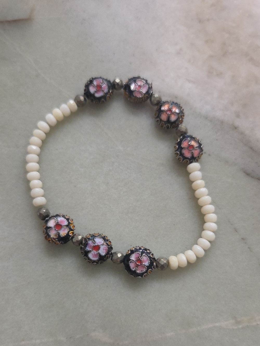 Delicate Pink Floral Chinese-inspired cloisonné good-luck bracelet